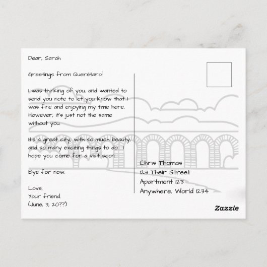 Querétaro Mexico Aqueduct Wide Uitzicht Briefkaart (Achterkant)