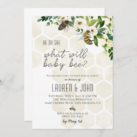 Qu'est-ce que Baby Bee Genre Révélera Invitation (Devant / Derrière)