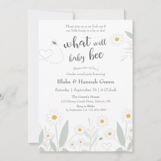 Qu'est-ce que Baby Bee Genre Révélera Invitations (Devant)