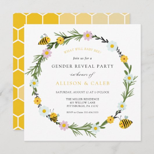 Qu'est-ce que le bébé Bee Genre Révéler Invitation (Devant / Derrière)