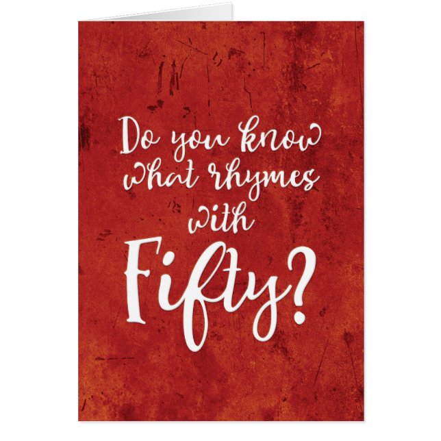 "Qu'est-ce qui rime avec cinquante ?" Carte d'anni (Devant)