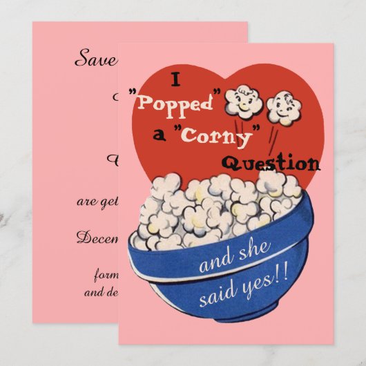 Question Ringarde Popcorn, Jolie Rétro Faire-Part (Devant / Derrière)