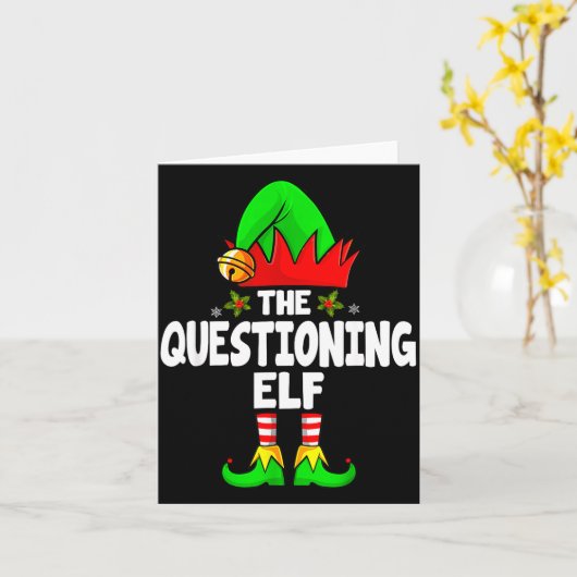 Questioning Elf Group Christmas Funny Pajama Party Kaart (Gele Bloem)