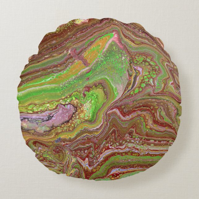 Questions 1 Wild Green Maroon Accent Pillow Rond Kussen (Voorkant)