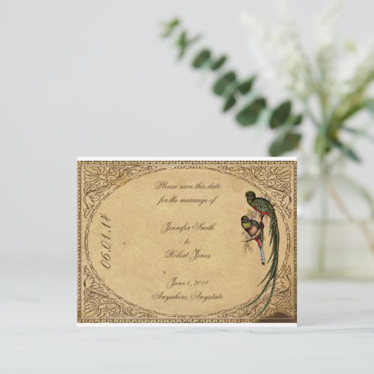 Quetzal Bird Elegant Sla de datumkaart op Save The Date (Staand voorkant)