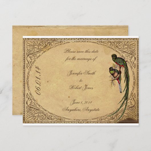 Quetzal Bird Elegant Sla de datumkaart op Save The Date (Voorkant / Achterkant)