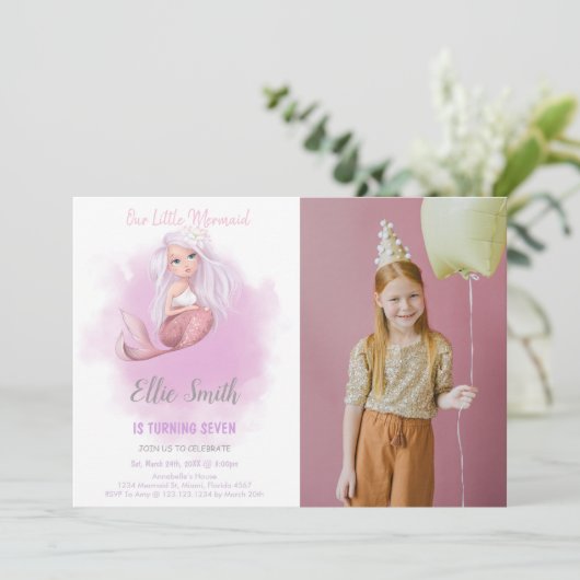 Queue de cuivre Sirène Anniversaire Invitations av (Debout devant)