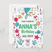 Queue de sirène mignonne, Invitation d'anniversair (Devant / Derrière)