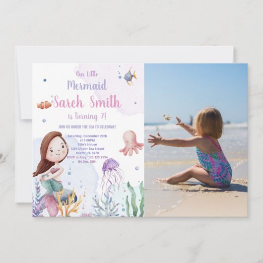 Queue de sirène pourpre Anniversaire Invitations a (Devant)