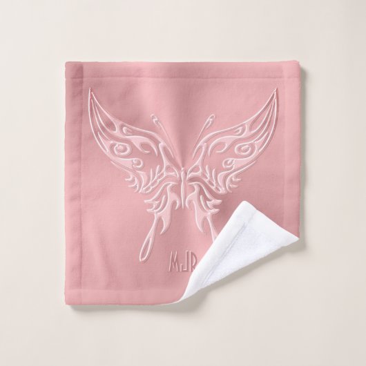 Queue ronde papillon rose stylisé, look Embossé (Gant de toilette)