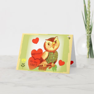 Qui Aimez-Vous ? Carte Retro Owl Valentine