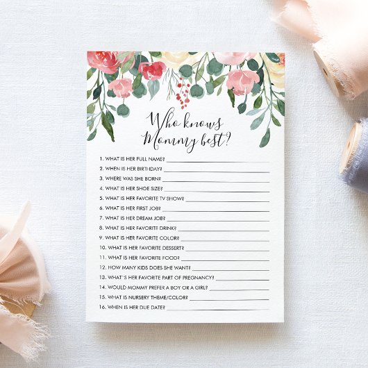 Qui connaît maman Best ? Carte de jeu baby shower