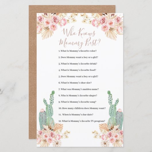 Qui connaît maman meilleur jeu Boho Cactus feuille (Devant / Derrière)