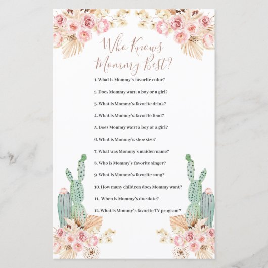 Qui connaît maman meilleur jeu Boho Cactus feuille (Devant)
