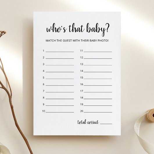 Qui est ce bébé ? Carte Baby shower de jeu
