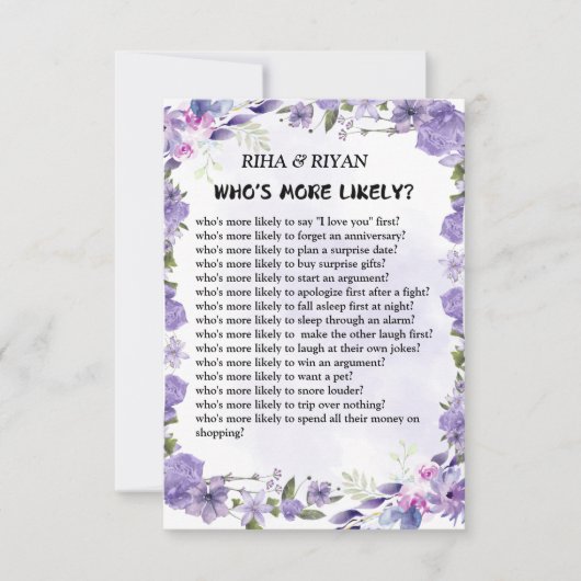 QUI EST PLUS PROBABLE ? CARTE DE JEU mariage (Devant)