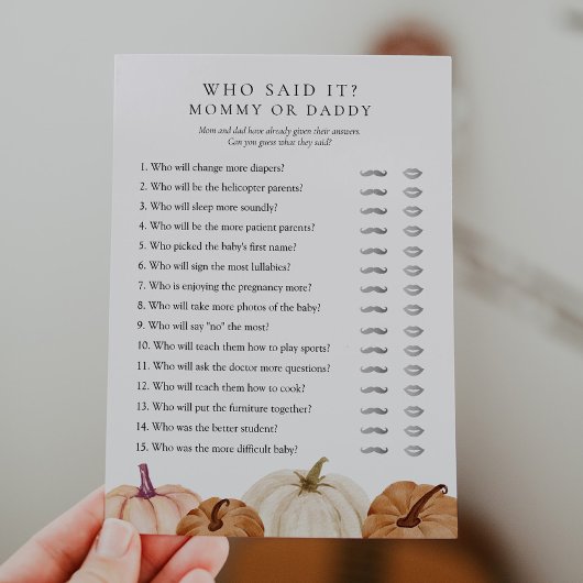 Qui l'a dit maman ou papa Citrouille carte de jeu