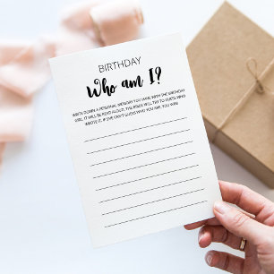 Qui suis-je ? Carte de jeu pour anniversaire
