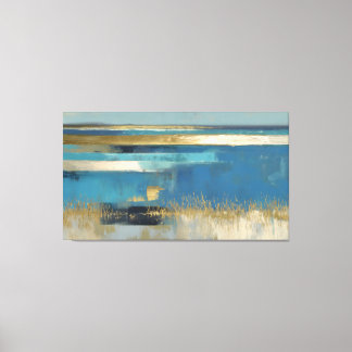 Quiet Horizon in Gold and Blue Canvas Afdruk