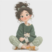 Quiet Seated Girl & Cat – Premium Art Sticker (Devant)