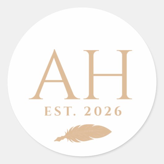 Quill Monogram Eerste Datum Ronde Sticker (Voorkant)