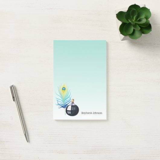 Quill Pen en Inkwell op Aqua Gradient Post-it® Notes (Kantoor)