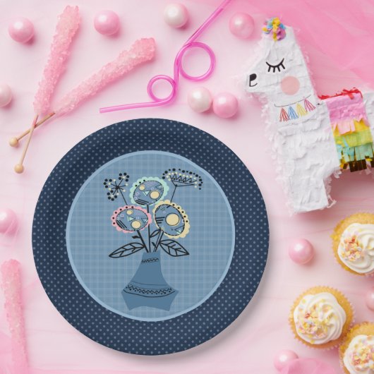 Quilling, bloemen in vaas papieren bordje (Feest)