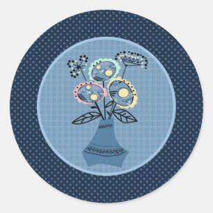 Quilling, bloemen in vaas ronde sticker