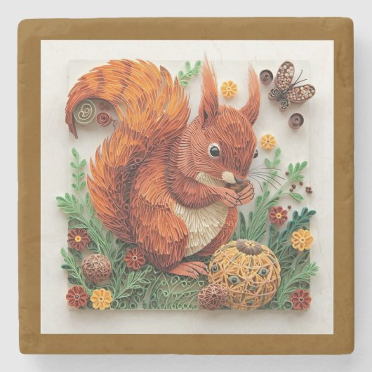 Quilling Effect Red Squirrel in Autumn Stenen Onderzetter (Voorkant)