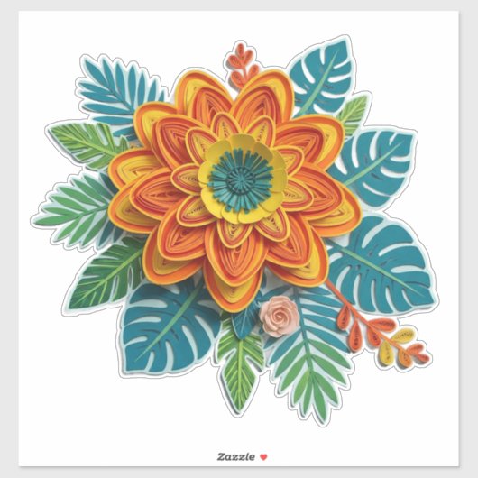 Quilling Flower Art With Orange Petals Sticker (Vel)