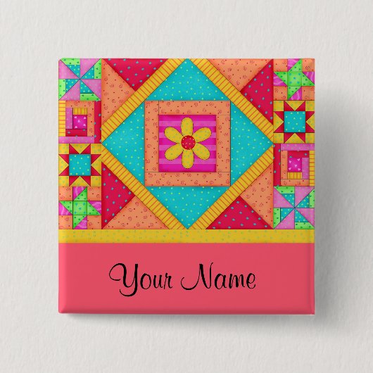 Quilt Art Name Button Badge - Red (Voorkant)