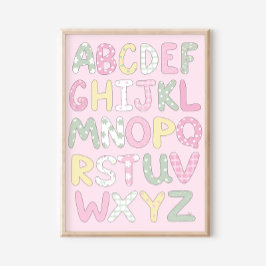 Quilt Art Print Set: Alphabet on Pink Background