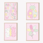 Quilt Art Print Set: Ladybug on Pink Background
