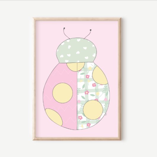 Quilt Art Print Set: Ladybug on Pink Background