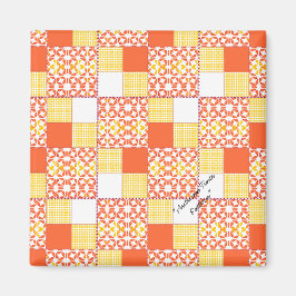 Quilt Block Pattern "Autumn Tints" Square Magnet Magneet