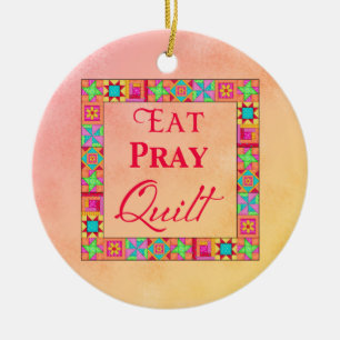 Quilt Blocks Grens Kunst Eat Pray Quilt Coral Yell Keramisch Ornament
