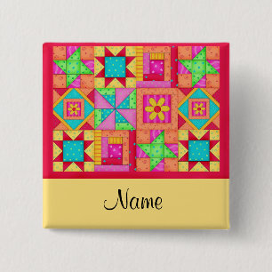 Quilt Blocks Naam Button Badge