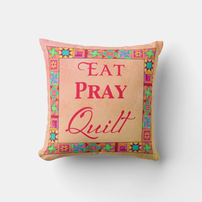 Quilt Blocks patchwork Eat Pray Quilt Coral Yellow Kussen (Voorkant)