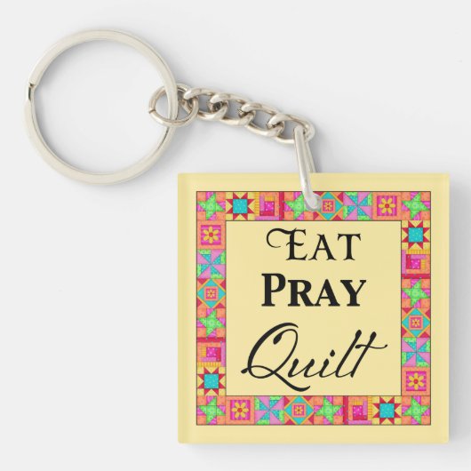 Quilt Blocks Rand Kunst Eat Pray Quilt Yellow Sleutelhanger (Voorkant)