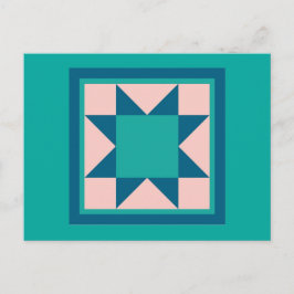 Quilt Briefkaarten - Sawtandster (blauwgroen/blauw