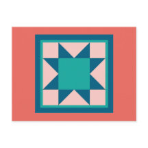 Quilt Briefkaarten - Sawtandster (blauwgroen/zalm)