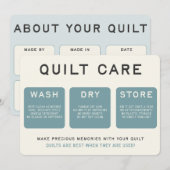 Quilt Care Kaart -  blauw ontwerp (Voorkant / Achterkant)