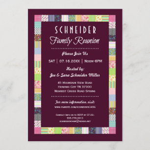 Quilt Design Family Reunion Dark Invitations Kaart