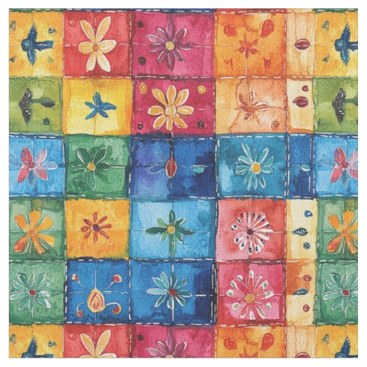 Quilt Floral Pattern-Papel Picado Patchwork Stof (Close Up)