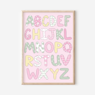 Quilt Kunstprint Set: Alfabet op Roze Achtergrond Poster