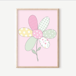 Quilt-kunstprintset: Bloem op roze achtergrond Poster