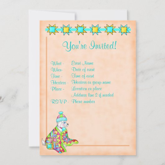 Quilt Lover Dog Invitation aanpasbaar Kaart (Achterkant)
