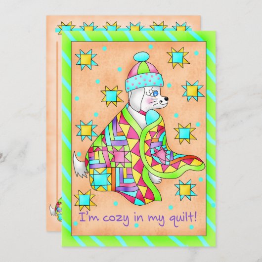 Quilt Lover Dog Invitation aanpasbaar Kaart (Voorkant / Achterkant)