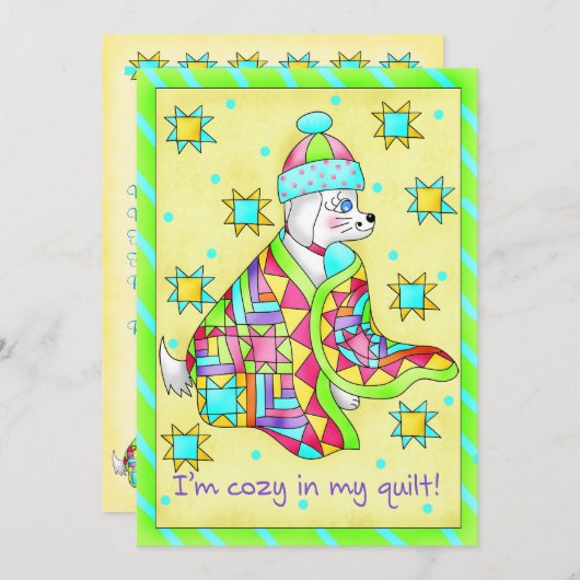 Quilt Lover Dog Invitation Kaart (Voorkant / Achterkant)