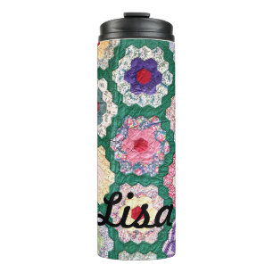 Quilt Monogram Naam Kleurrijk Thermosbeker